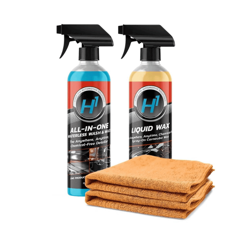 All In One Waterless Wash(x1), Liquid Wax(x1) & Microfiber Towels(x2)